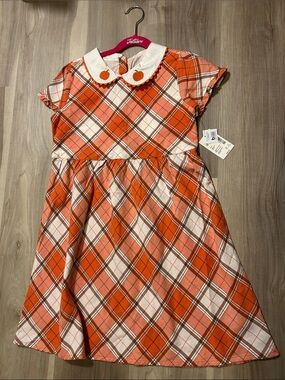 NWT Gymboree Pumpkin Fall Plaid Peter Pan Collar Dress  - girls 10